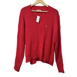 Nautica Womens Cable Knit V Neck Sweater Size XXL Red Thick Fisherman Preppy NWT